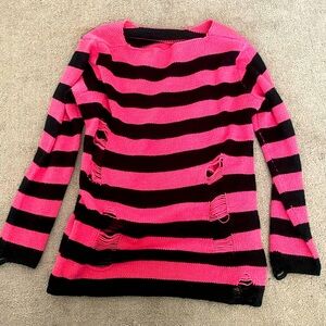 pink + black distressed wool knit sweater🩷